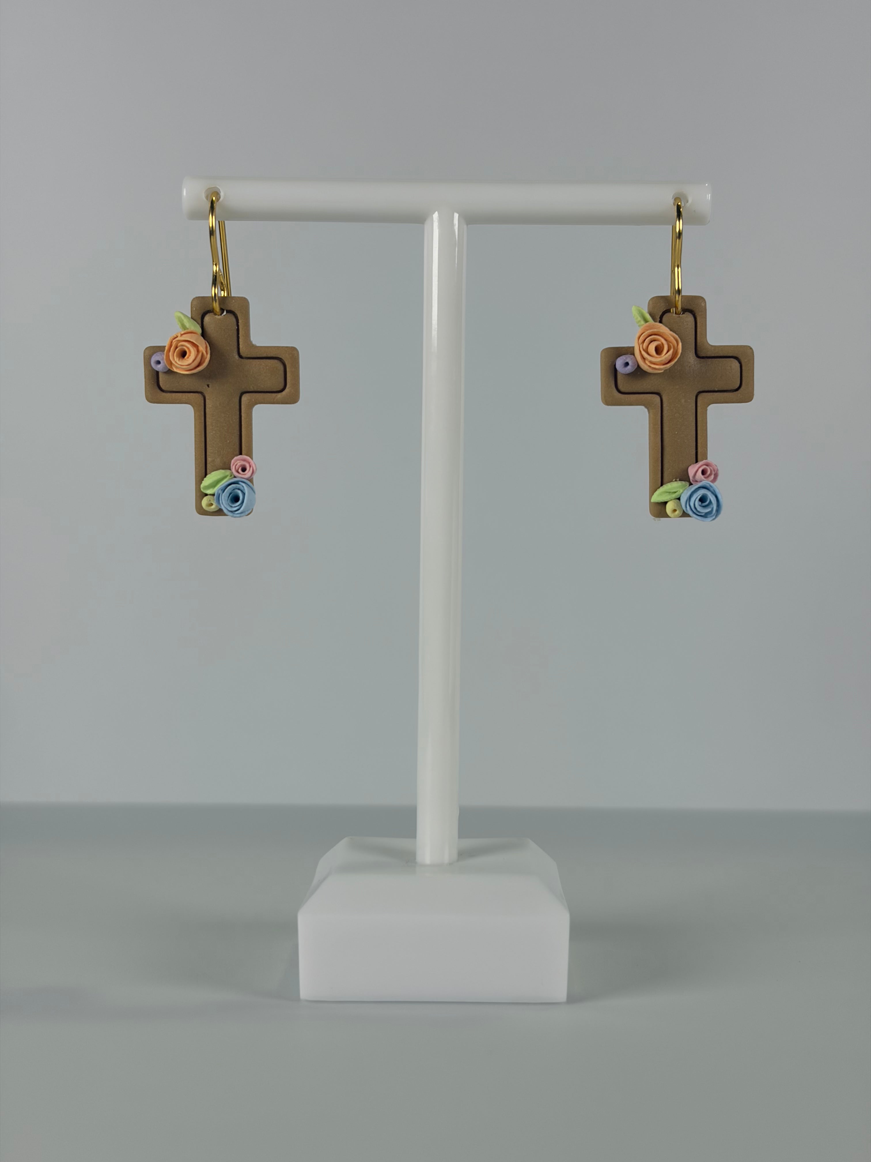 Floral Cross Dangles