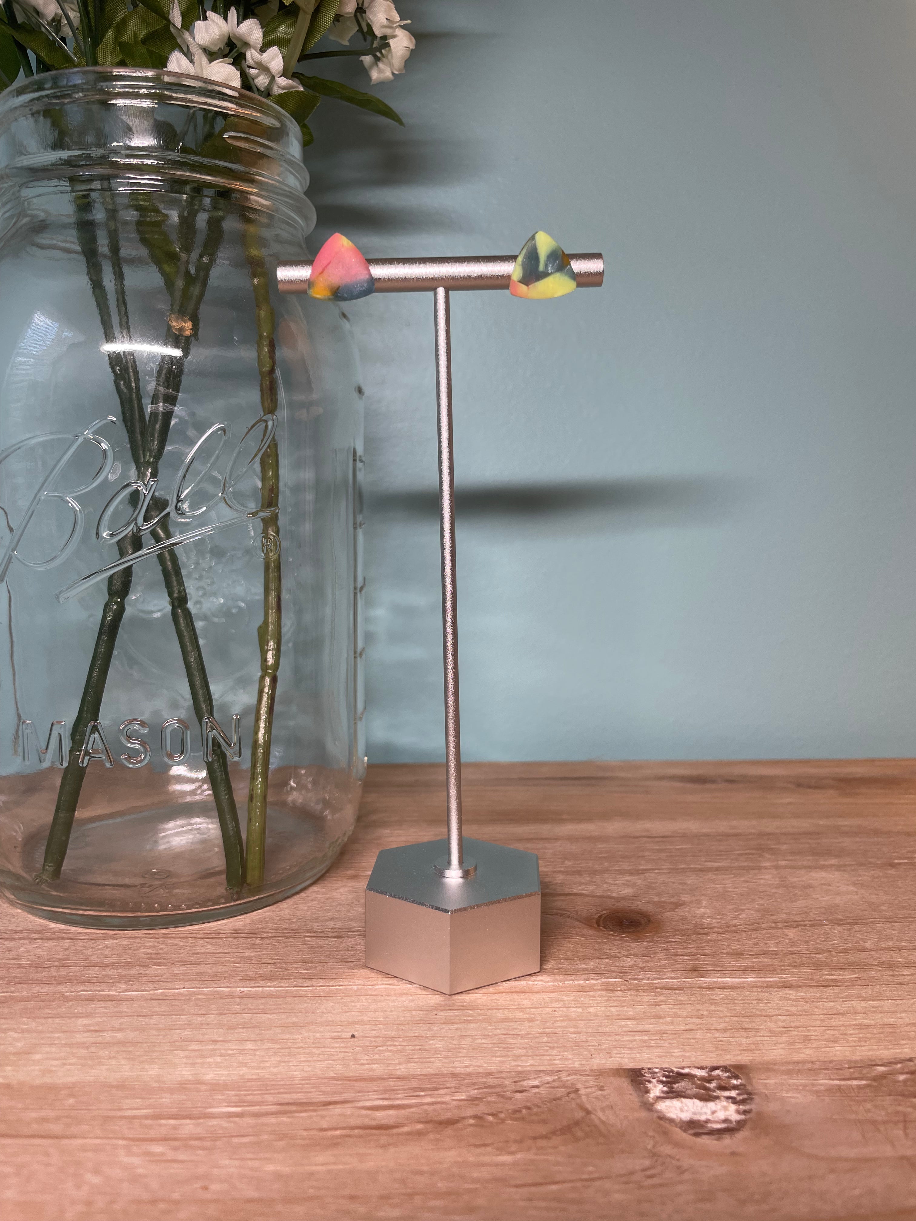 Multi Colored Triangle Studs