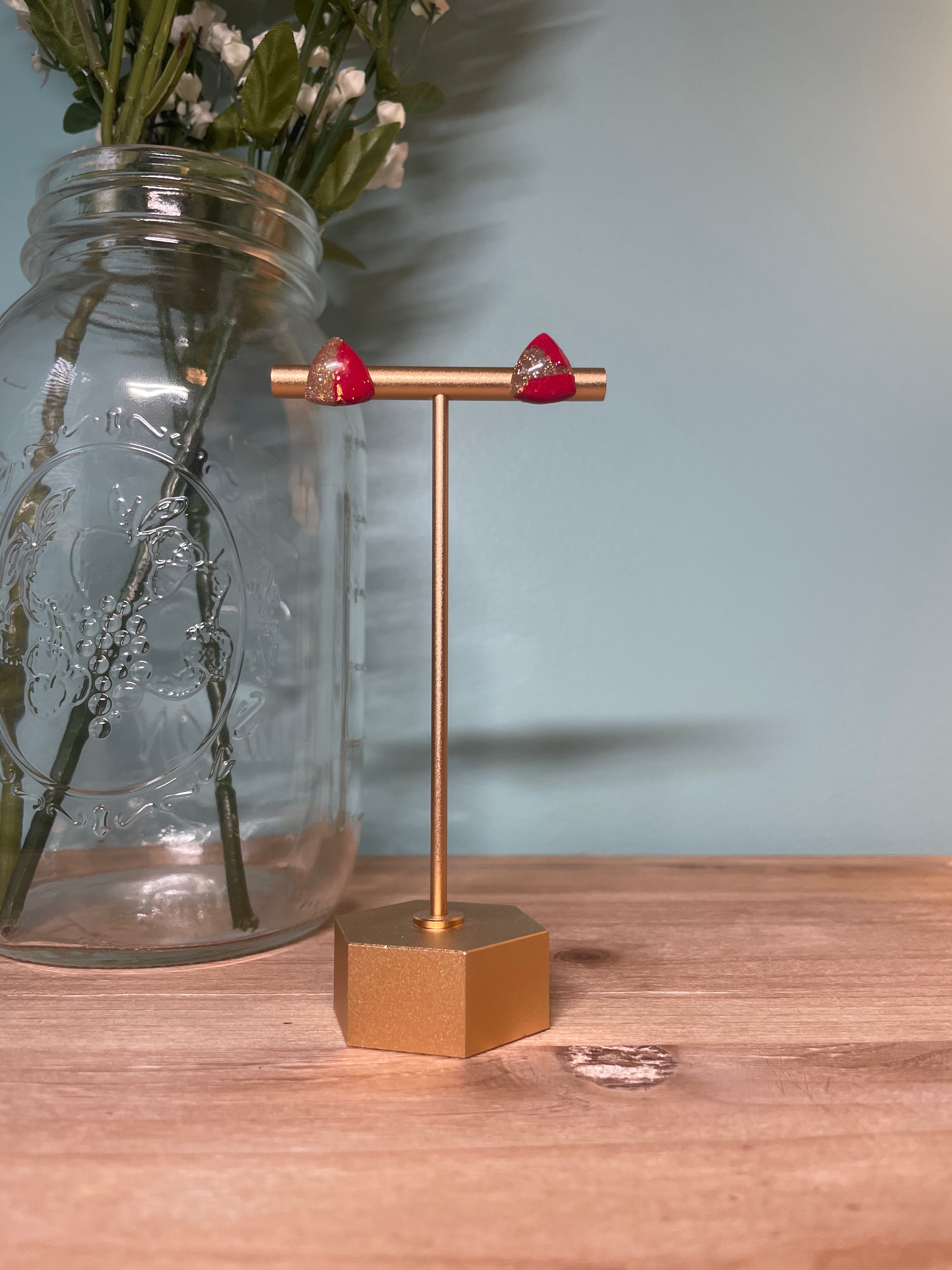 Red & Gold Triangle Studs