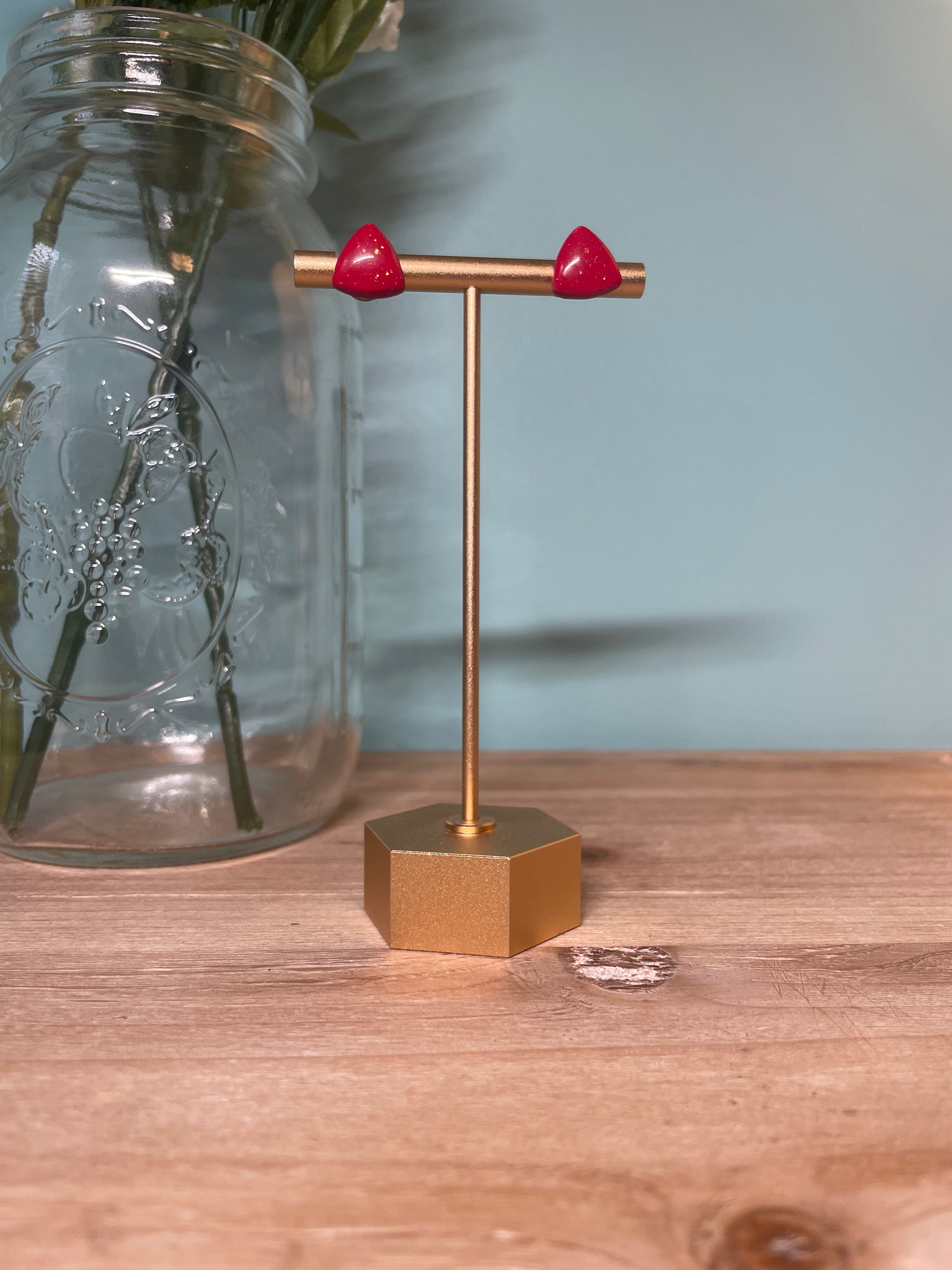 Sparkly Red Triangle Studs