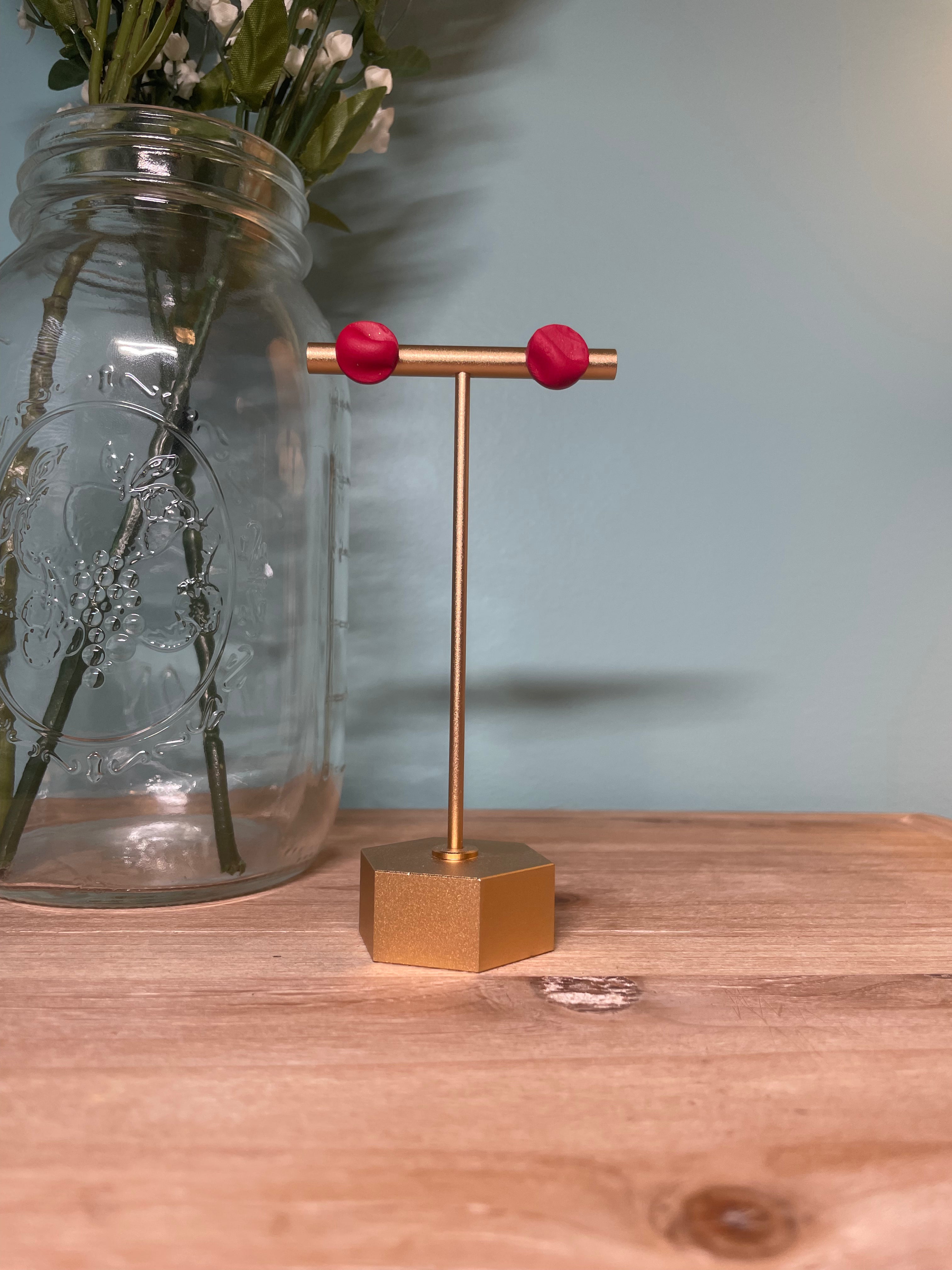 Red Silk Circle Studs