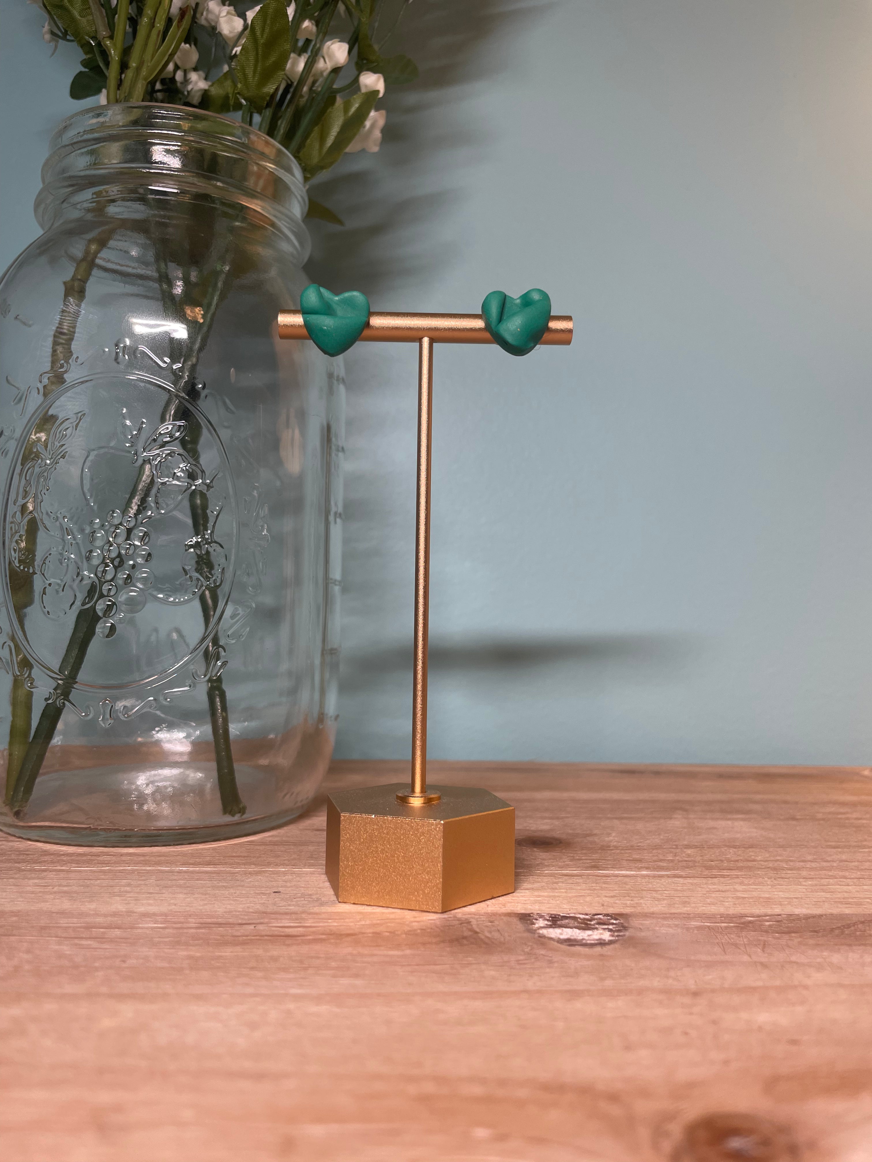 Green Silk Heart Studs