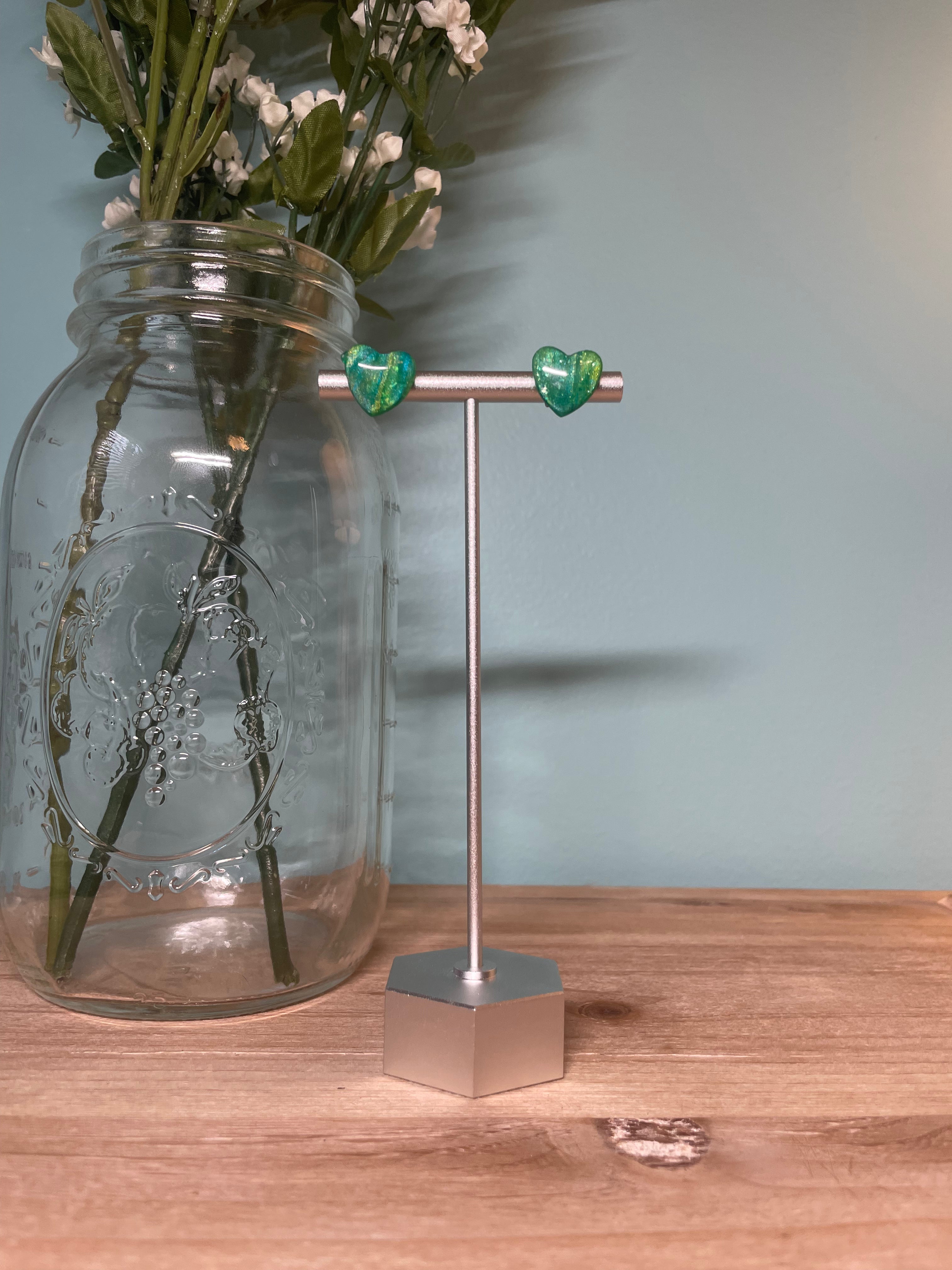 Sea Glass Heart Studs