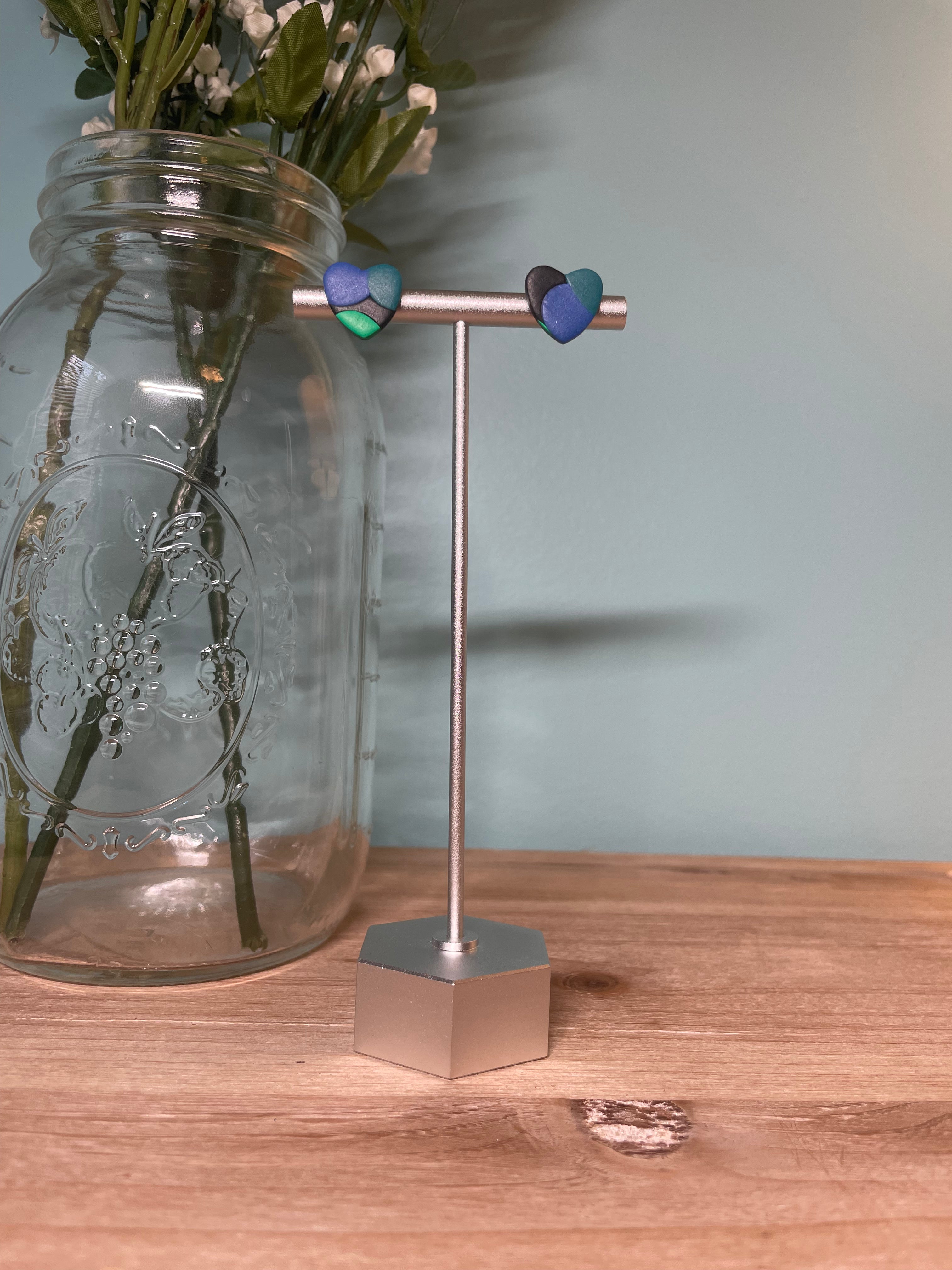 Green Polka Dot Heart Studs