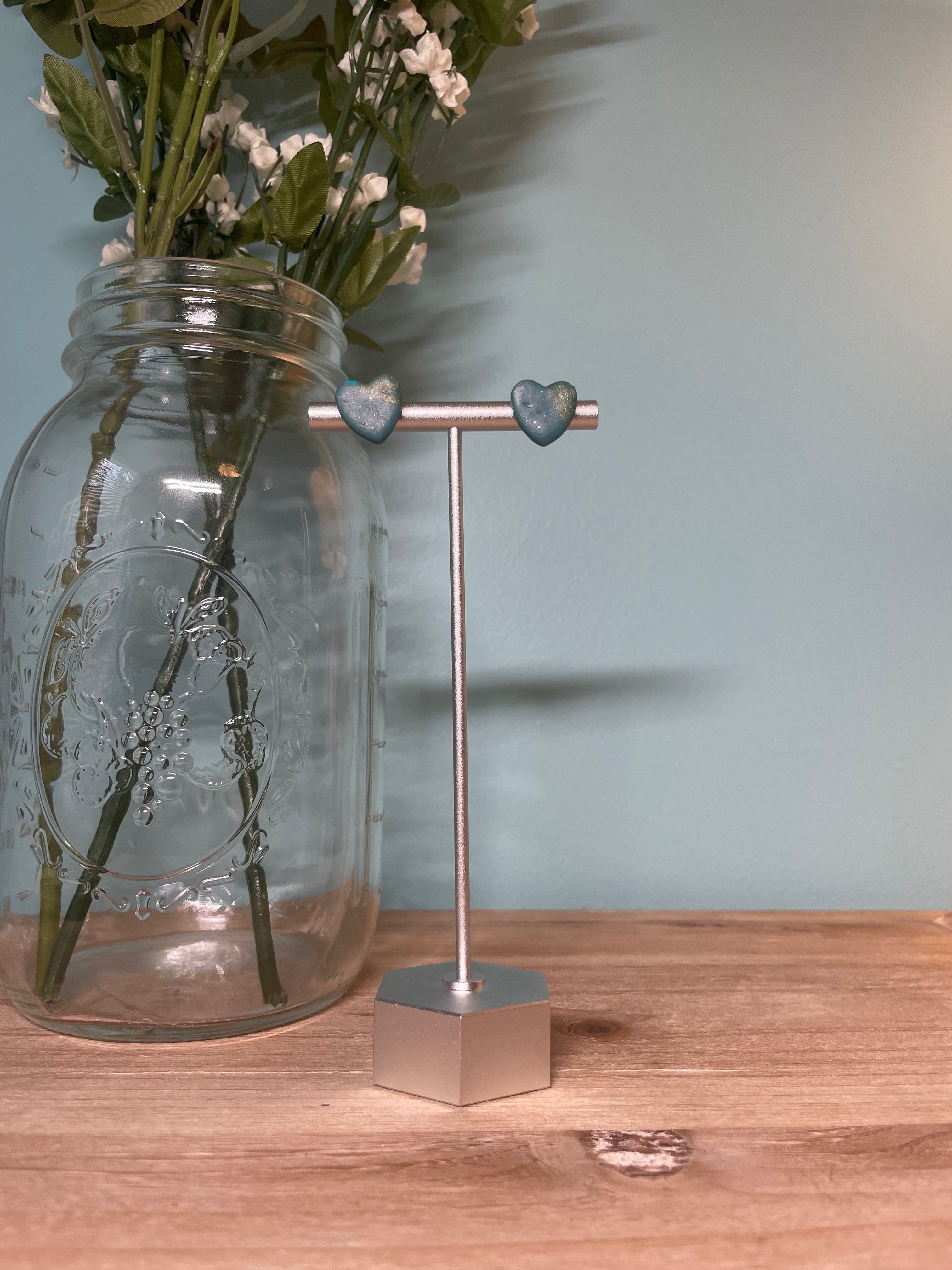 Green Mix Heart Studs