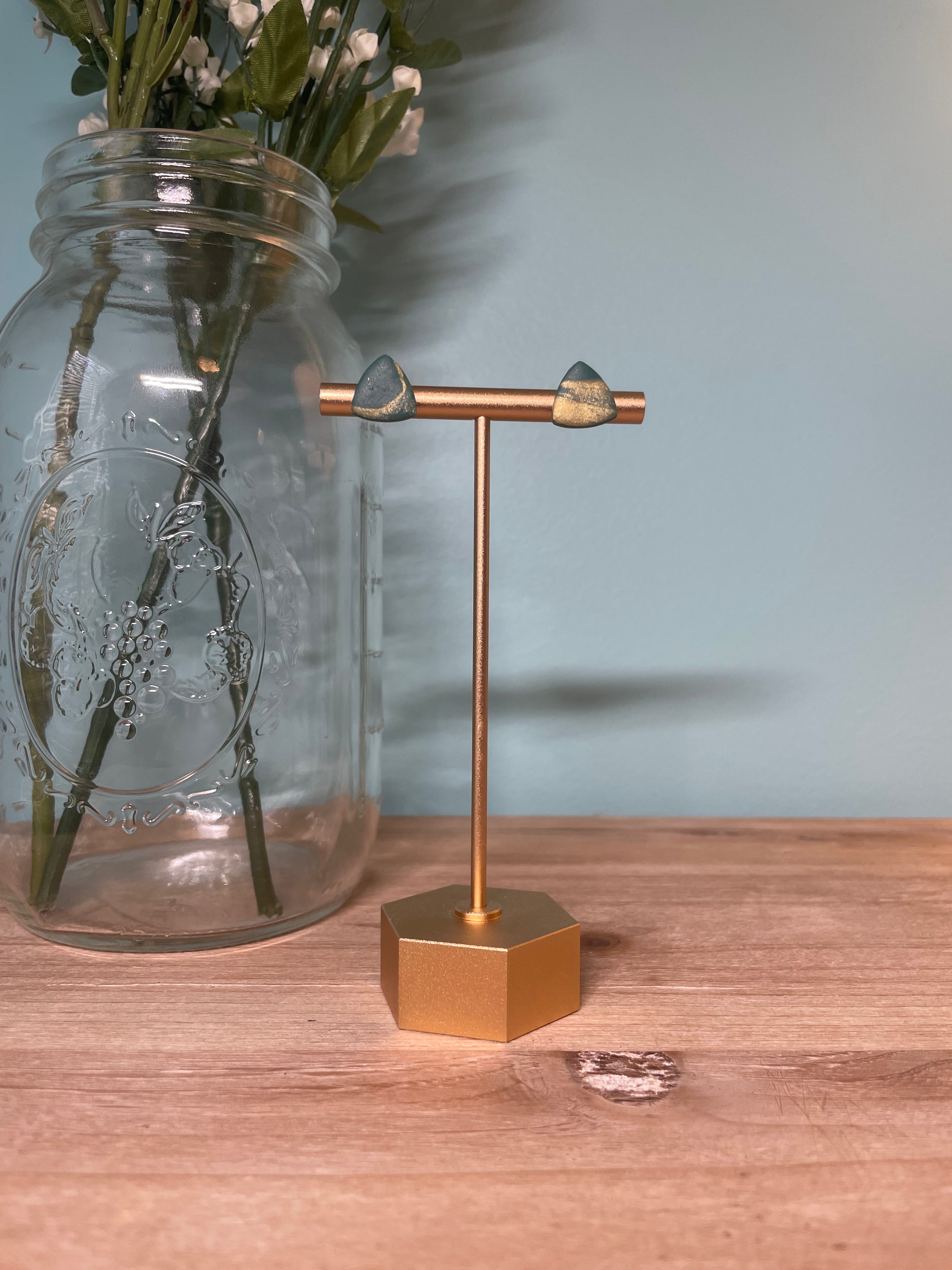 Green & Gold Triangle Studs