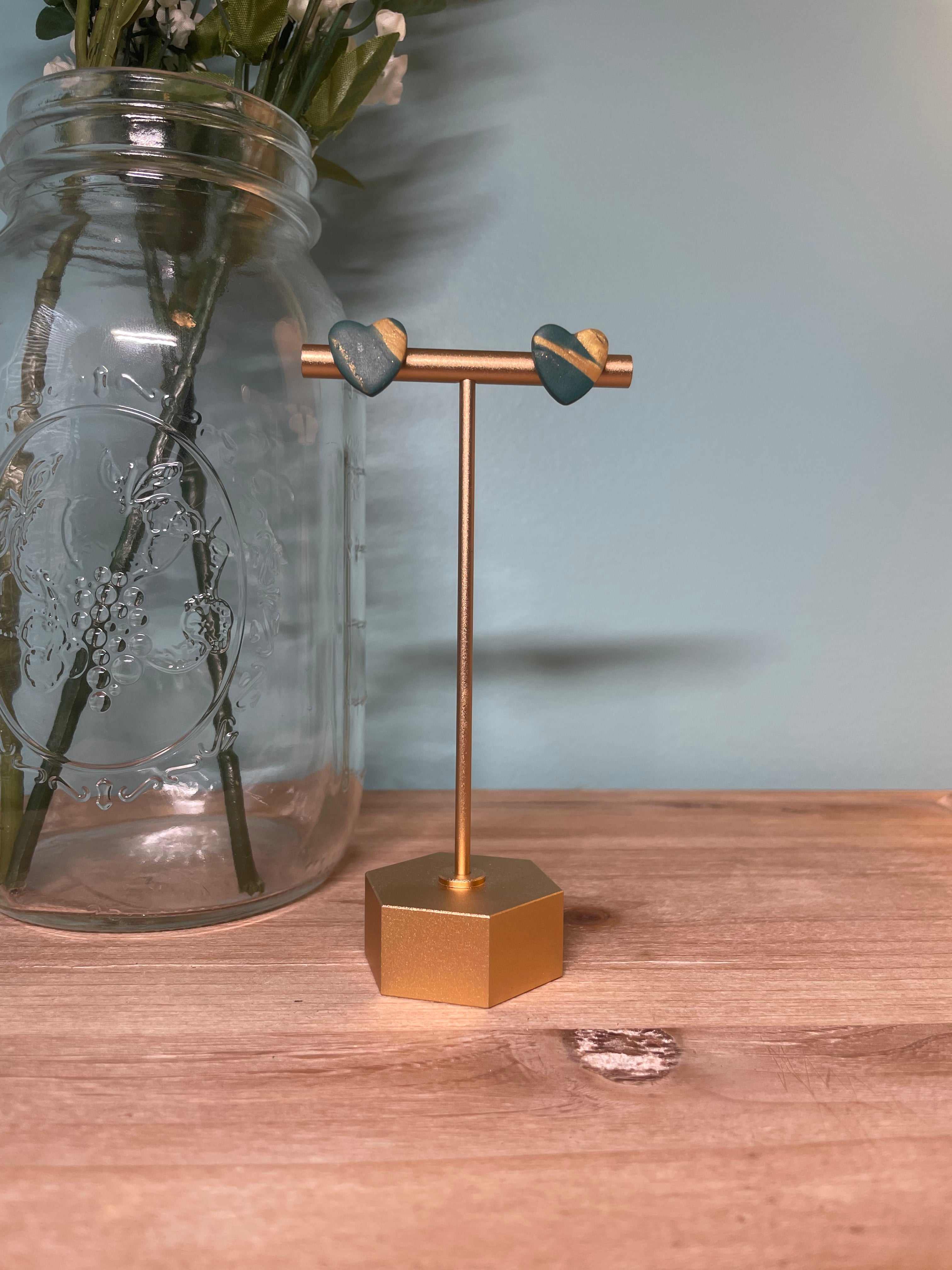 Green & Gold Heart Studs