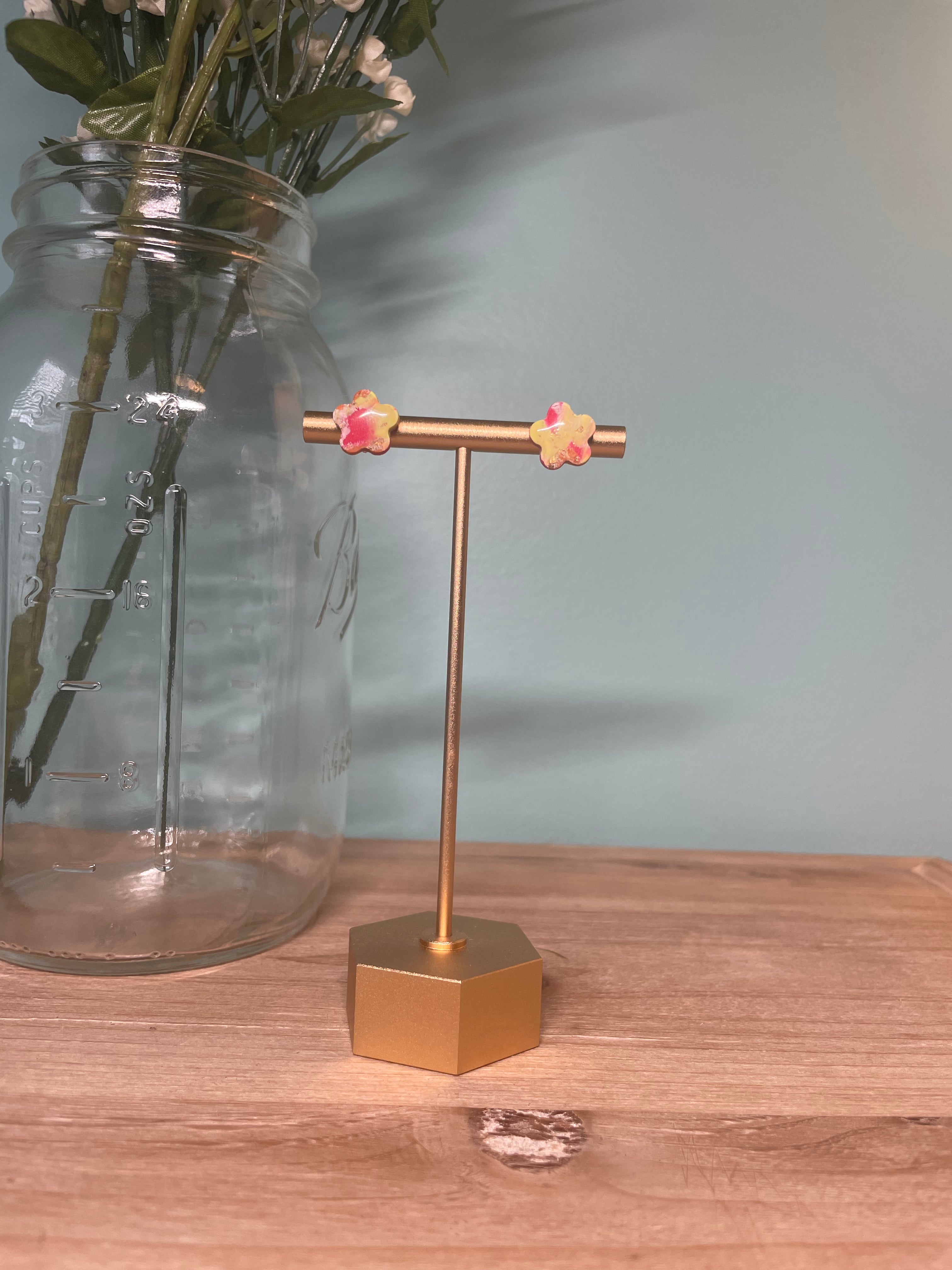 Pink & Yellow Flower Studs