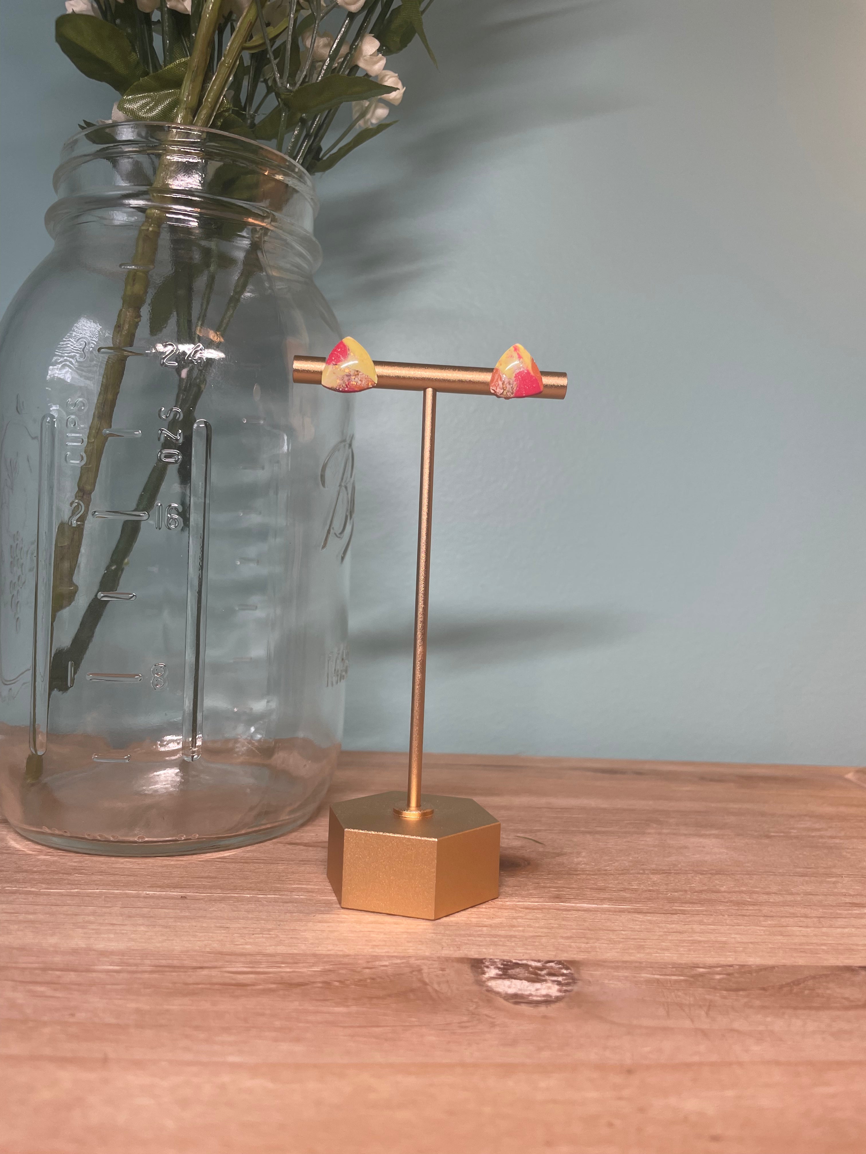 Pink & Yellow Triangle Studs