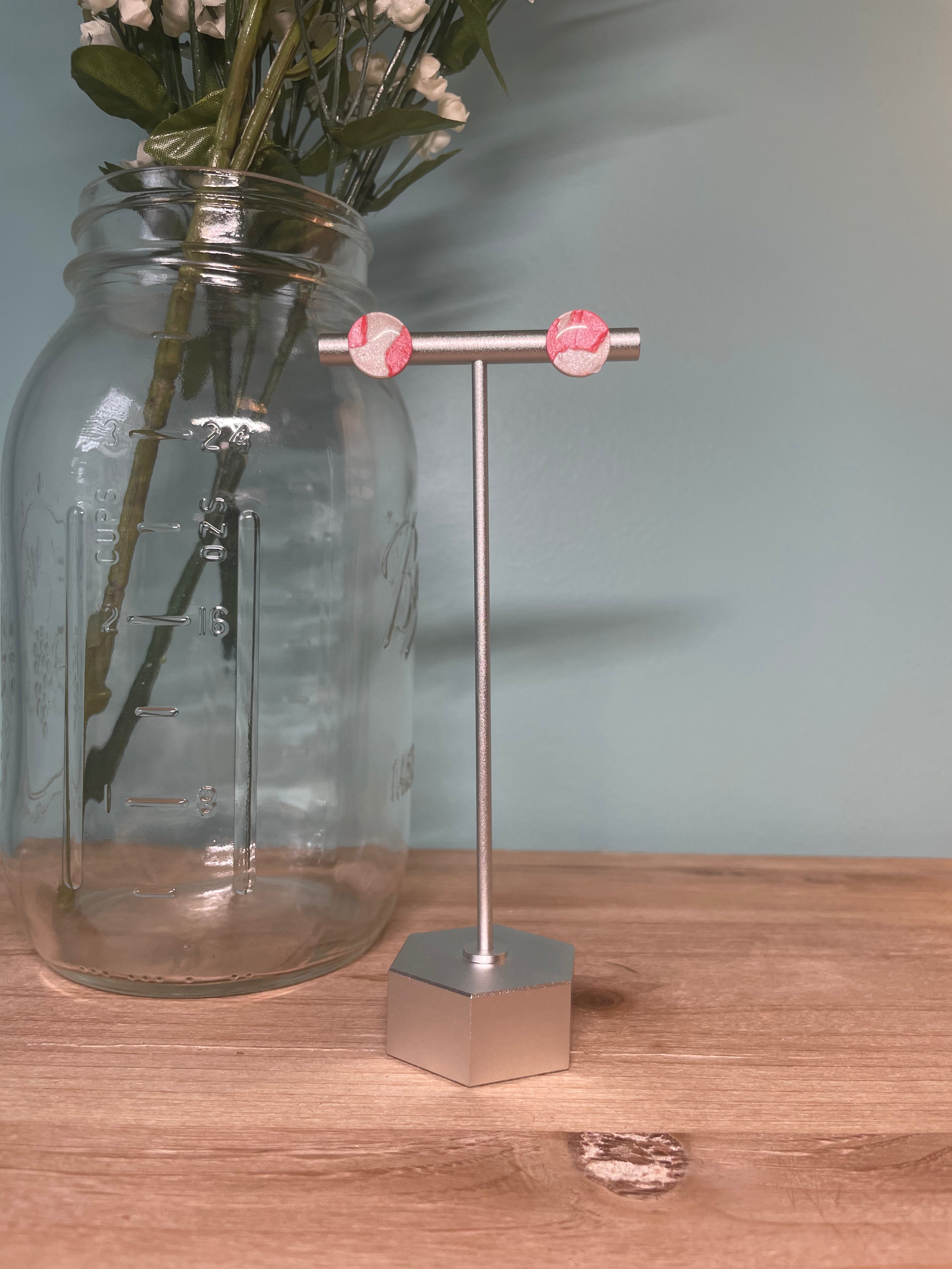 Pink Cow Print Circle Studs