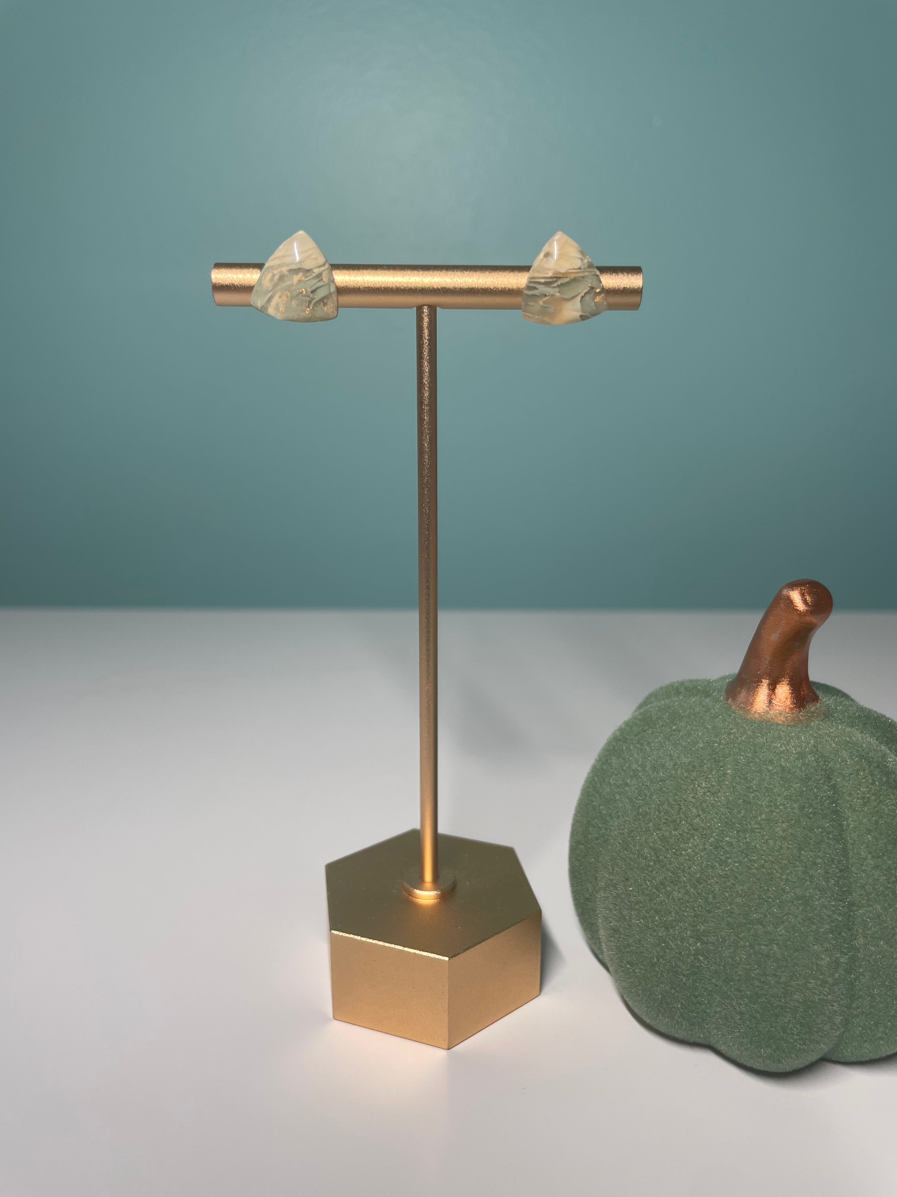 Sage Marble Triangle Studs