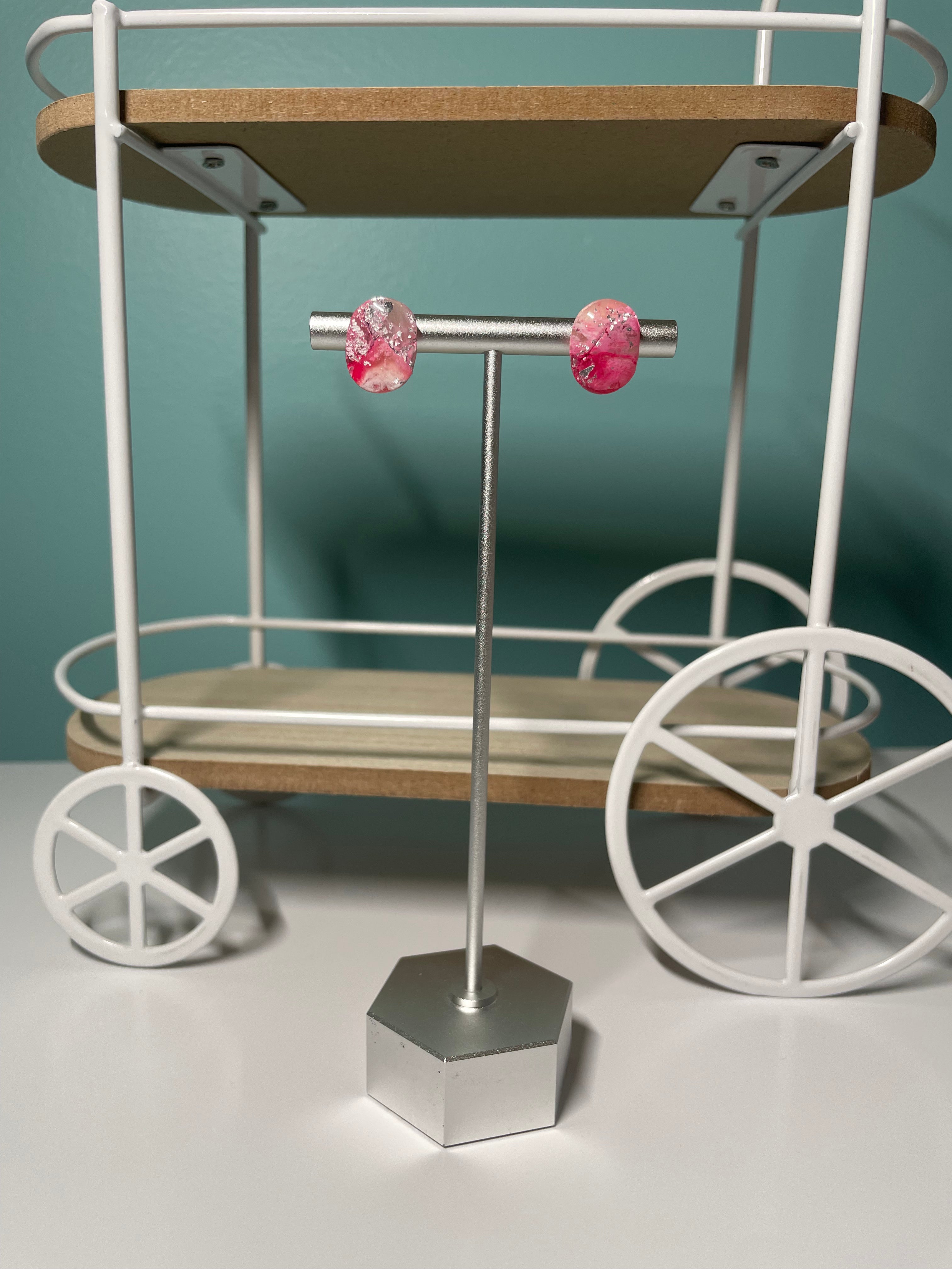 Pink Marble Oval Studs