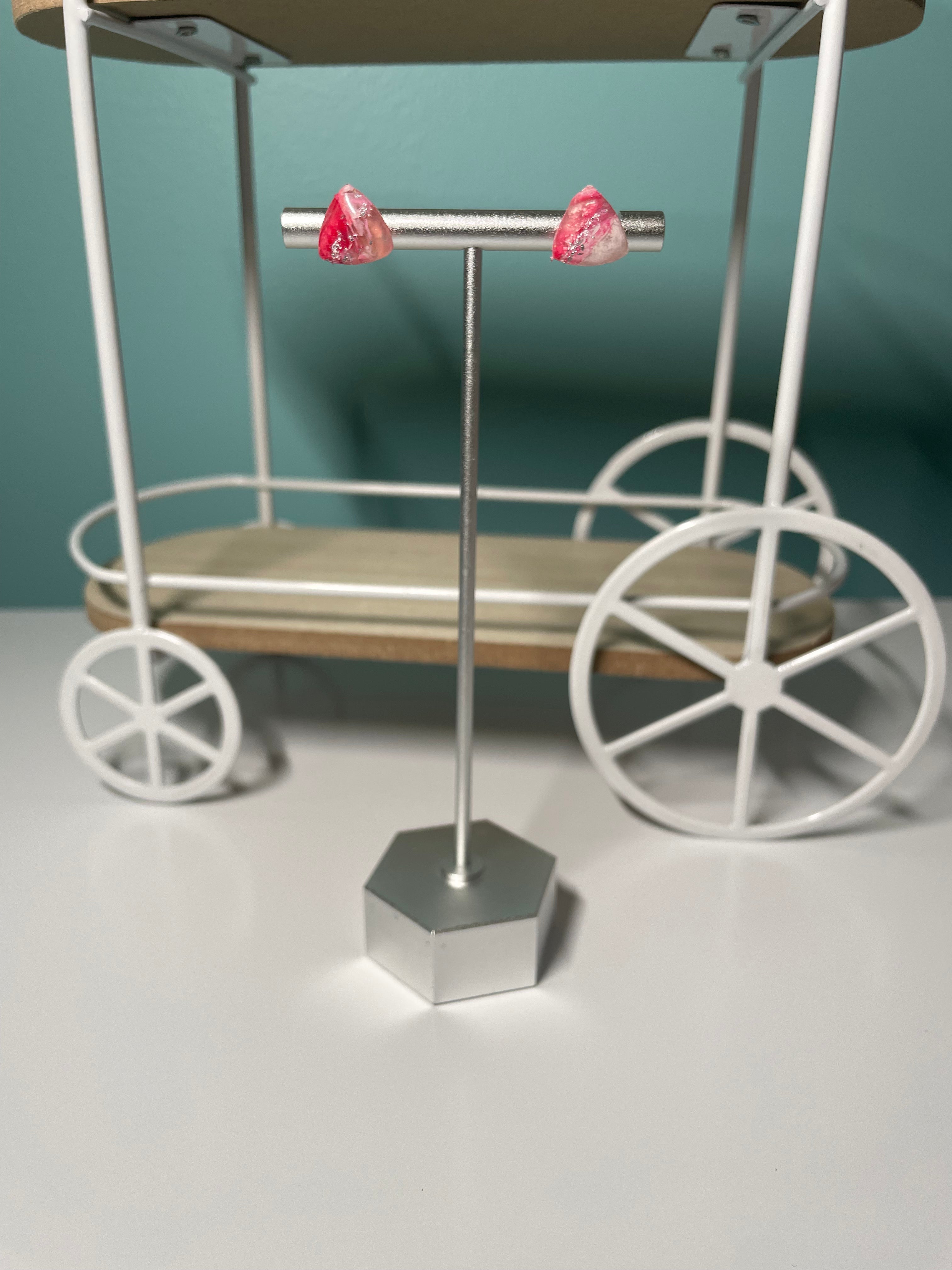 Pink Marble Triangle Studs